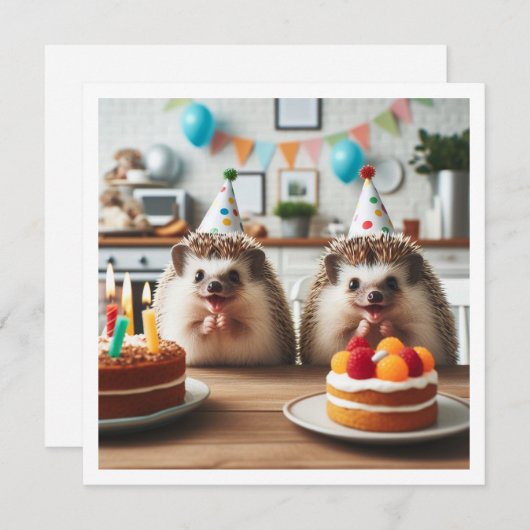 Invitation Hérisson excité célébrant l'anniversaire avec un g
