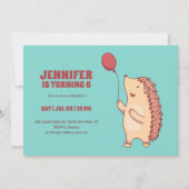 Invitation Hérisson mignon avec Anniversaire de enfant de des (Devant)