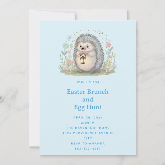 Invitation Hérisson Mignon avec Lanterne de Pâques (Devant)