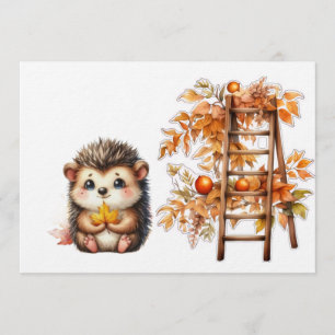 Invitation Hérisson mignon d'automne avec illustration d'éche