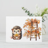 Invitation Hérisson mignon d'automne avec illustration d'éche (Debout devant)