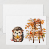 Invitation Hérisson mignon d'automne avec illustration d'éche (Devant / Derrière)
