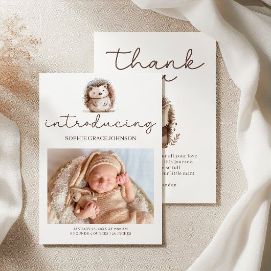 Invitation Hérisson Mignon Présentation Photo de Bébé