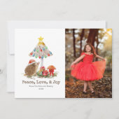 Invitation Hérisson Noël Bois de Noël Photo Champignons (Devant)