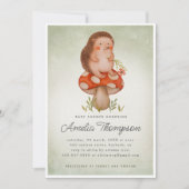 Invitation Hérisson vert et Baby shower de champignons (Devant)