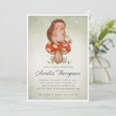 Invitation Hérisson vert et Baby shower de champignons (Debout devant)