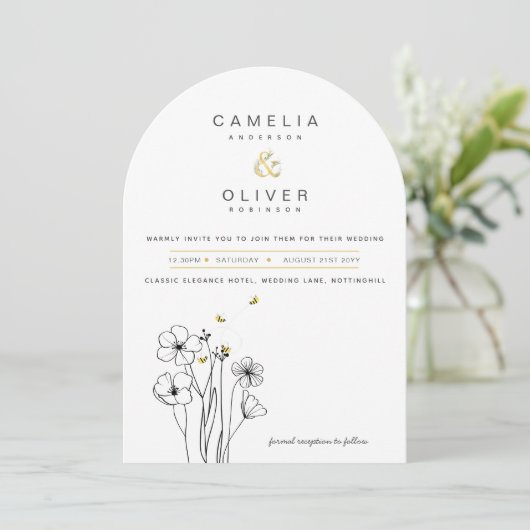 Invitation Heritage Bee Modern Botanical Wedding (Debout devant)