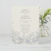 Invitation Heritage Blue Botanical Engraved Elegant Wedding (Debout devant)