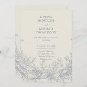 Invitation Heritage Blue Botanical Engraved Elegant Wedding (Devant / Derrière)