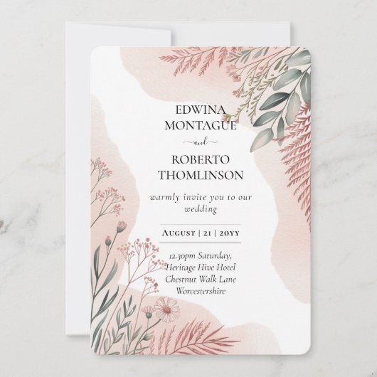 Invitation Heritage Blush and Sage Botanical Wedding (Devant)