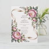 Invitation Heritage Blush Peony & Ribbon Botanical Wedding (Debout devant)