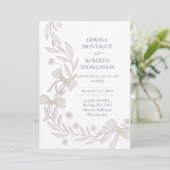 Invitation Heritage Botanical Ribbon Bow Elegant Neutral Wedd (Debout devant)