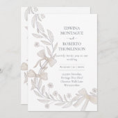 Invitation Heritage Botanical Ribbon Bow Elegant Neutral Wedd (Devant / Derrière)