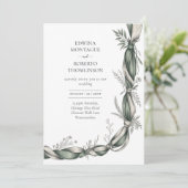 Invitation Heritage Botanical Ribbon Twist Elegant Green Wedd (Debout devant)