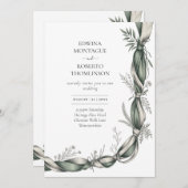 Invitation Heritage Botanical Ribbon Twist Elegant Green Wedd (Devant / Derrière)