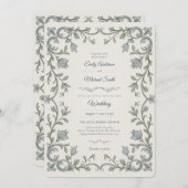 Invitation Heritage | Edwardian Blue Flora Scroll Wedding (Devant / Derrière)