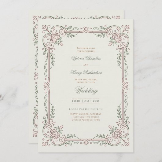 Invitation Heritage | Edwardian Rose Filigree Wedding (Devant / Derrière)