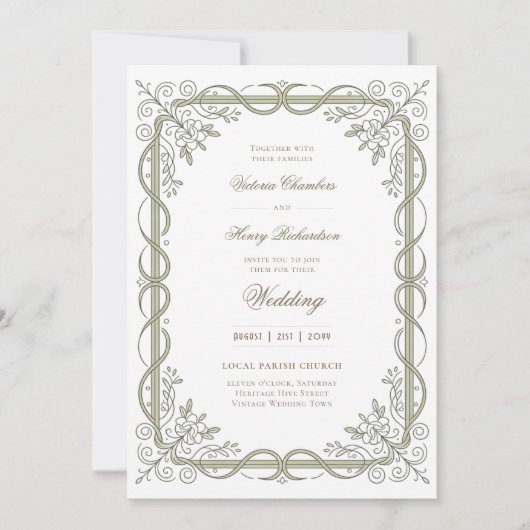 Invitation Heritage | Edwardian Sage Ribbon Scroll (Devant)
