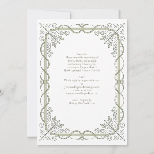Invitation Heritage | Edwardian Sage Ribbon Scroll (Dos)