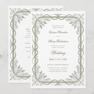 Invitation Heritage | Edwardian Sage Ribbon Scroll