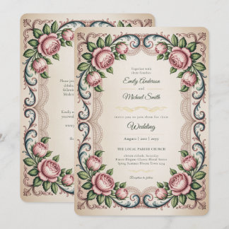 Invitation Héritage | Fleurs de rose antiques victoriennes po