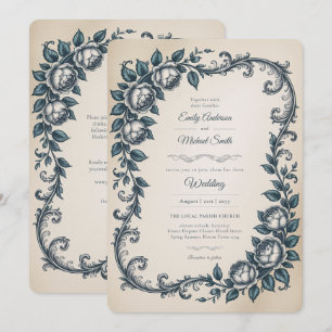 Invitation Héritage Mariage Botanique Bleu Poussiéreux Vict