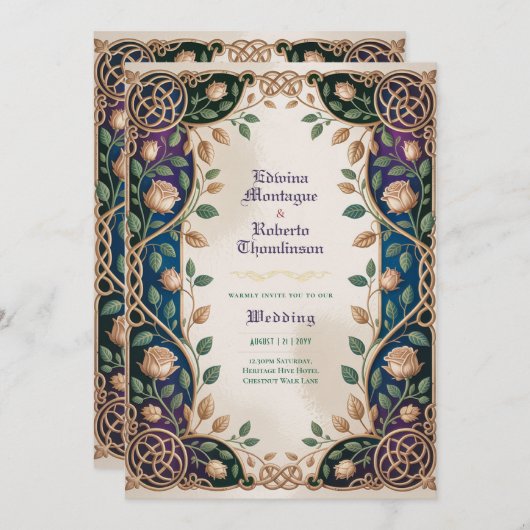 Invitation Heritage Medieval Celtic Knot Jewel Gold Wedding (Devant / Derrière)