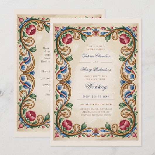 Invitation Héritage | Médiéval Renaissance Bijou Mariage (Devant / Derrière)