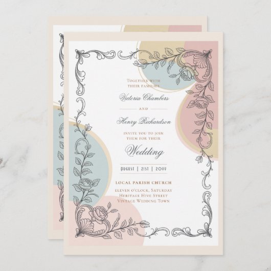 Invitation Heritage | Mid-Century Pastel Botanical Wedding (Devant / Derrière)