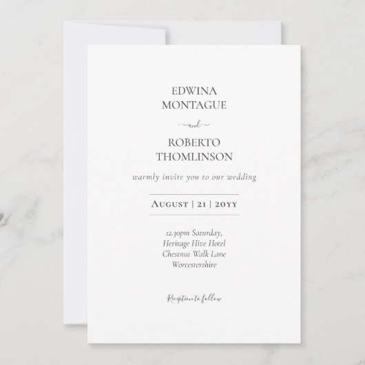 Invitation Heritage Minimal Classic Black and White Wedding (Devant)