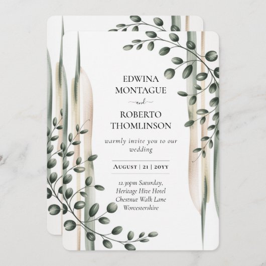 Invitation Heritage Modern Botanical Greenery Wedding (Devant / Derrière)