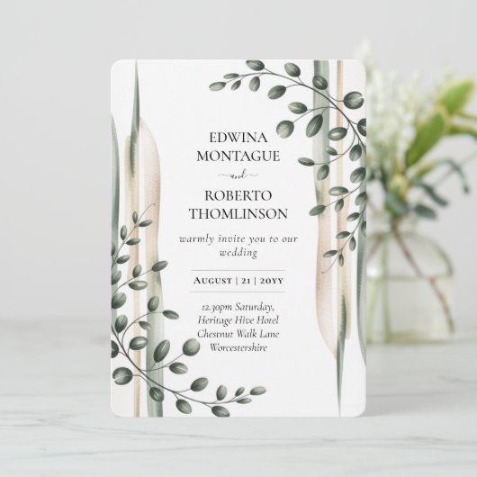 Invitation Heritage Modern Botanical Greenery Wedding (Debout devant)