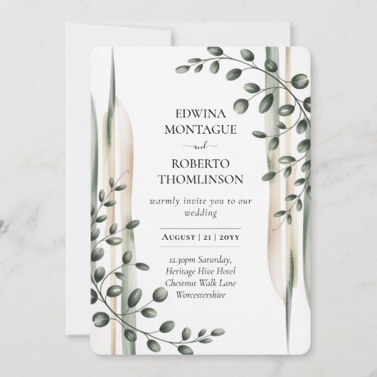 Invitation Heritage Modern Botanical Greenery Wedding (Devant)