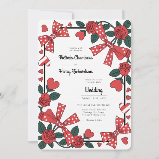 Invitation Heritage | Retro 1950s Rockabilly Red Rose Wedding (Devant)