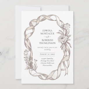 Invitation Heritage Ruban Vintage & Pivoine Élégant Botanique