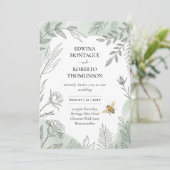 Invitation Heritage Sage Botanical Bee Wedding (Debout devant)