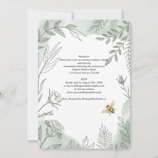 Invitation Heritage Sage Botanical Bee Wedding (Dos)
