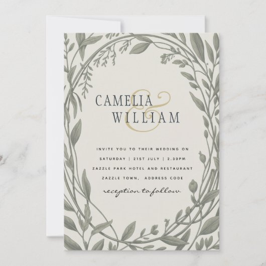 Invitation Heritage Sage Green Botanical Elegant Wedding (Devant)