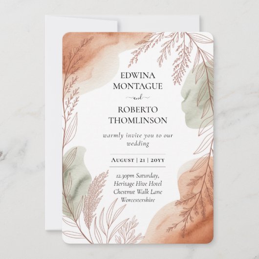 Invitation Heritage Terracotta and Sage Botanical Wedding (Devant)