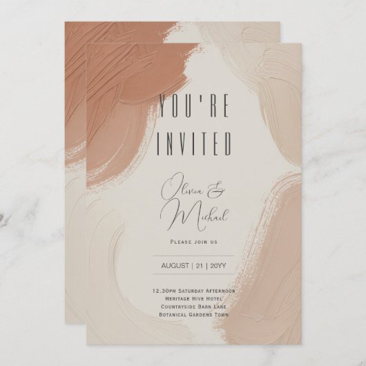 Invitation Heritage Terracotta Blush Abstract Brushstroke (Devant / Derrière)
