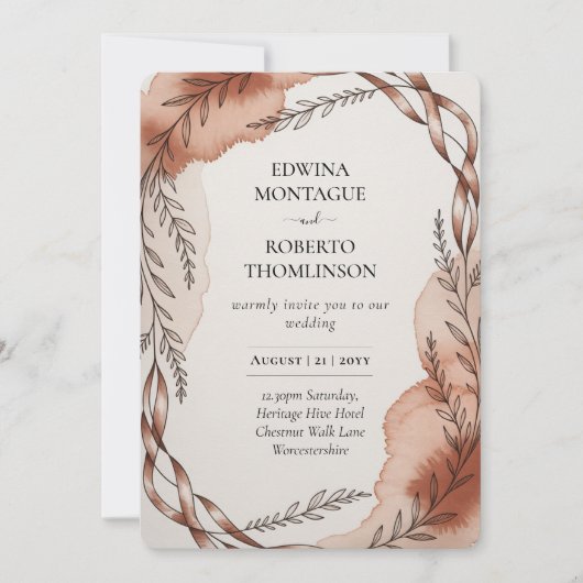 Invitation Heritage Terracotta Ribbon Botanical Wedding (Devant)