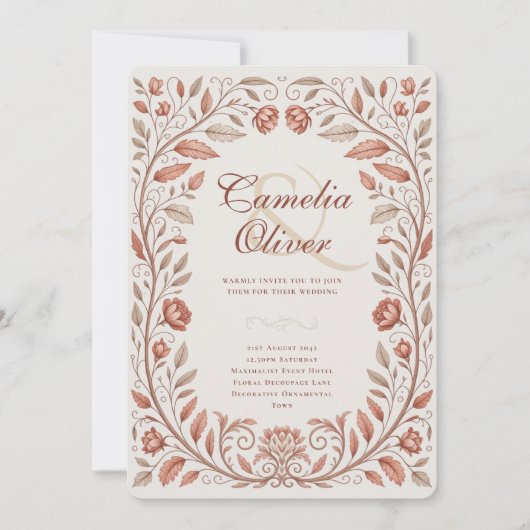 Invitation Heritage Victorian Botanical Terracotta Wedding (Devant)
