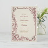 Invitation Heritage | Victorian Burgundy Scrollwork Wedding (Debout devant)