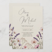 Invitation Heritage Wildflower Lavender Blush Rustic Wedding (Devant / Derrière)