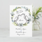 Invitation Heron Bird Couple et Flower Wreath Wedding Invitat (Debout devant)