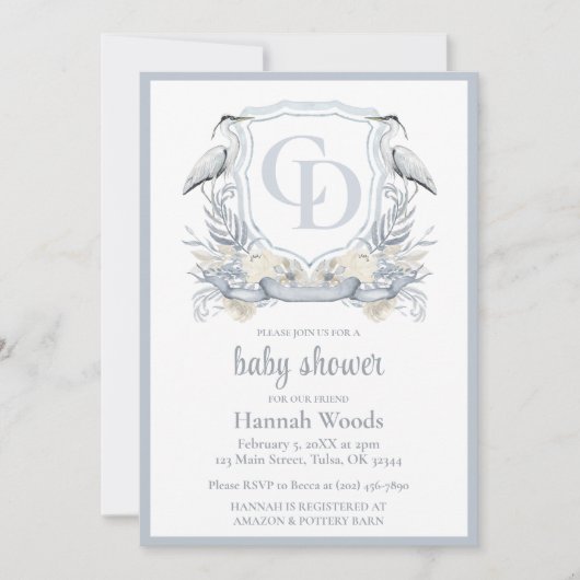 Invitation Heron Interlocking Monogram Baby Shower (Devant)