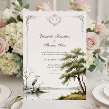 Héron Toile Campagne Française Mariage Monogramme