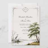 Invitation Heron Toile French Country Monogram Wedding (Devant)