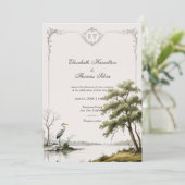 Invitation Heron Toile French Country Monogram Wedding (Debout devant)