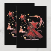Invitation Héros Chat Mignon Mage Rouge (Devant / Derrière)